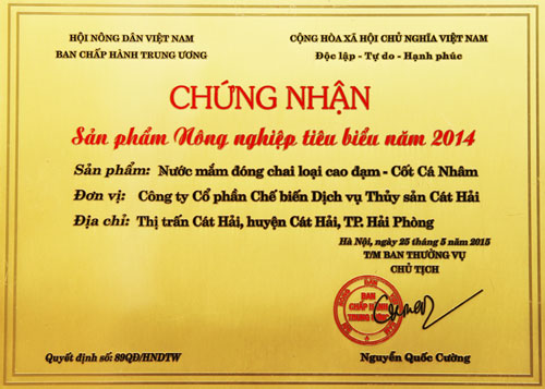 ​​​​​​​Hội nông dân Việt Nam chứng nhận sản phẩm Nông nghiệp tiêu biểu năm 2014